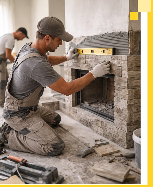 Облицовка каминов в Сосновом Боре, монтаж и отделка натуральным камнем