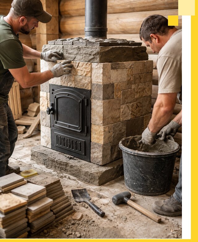 Облицовка банной печи под ключ в Сосновом Боре: камень и плитка