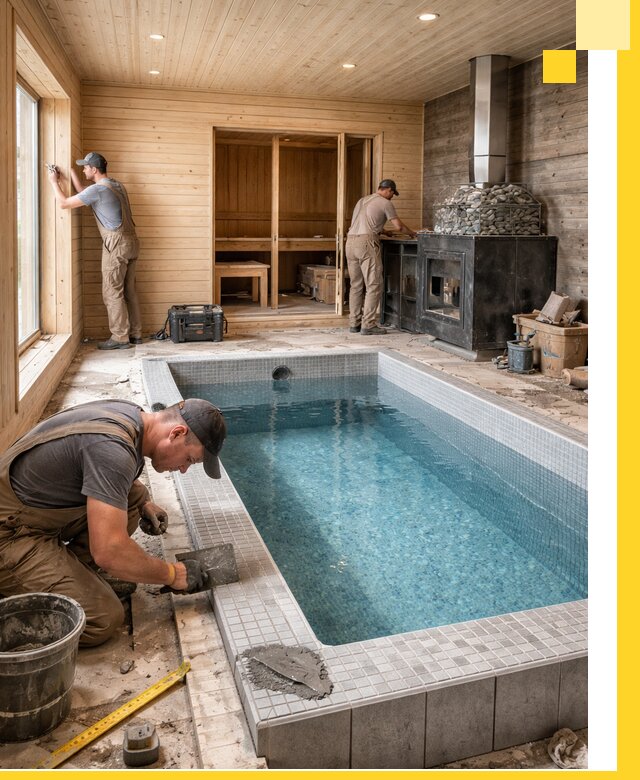 Проект бани с бассейном и сауной в Сосновом Боре под ключ