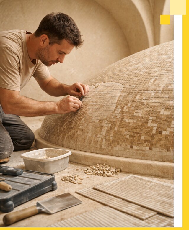 Профессиональная укладка мозаики для хамама под ключ в Сосновом Боре