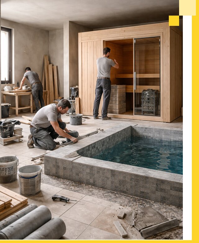 SPA зоны под ключ с бассейном сауной и печью в Сосновом Боре